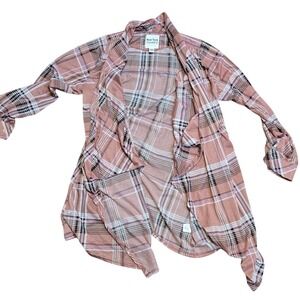 New York Laundry Women Pink Plaid Open Front Cardigan Flannel Duster‎ M